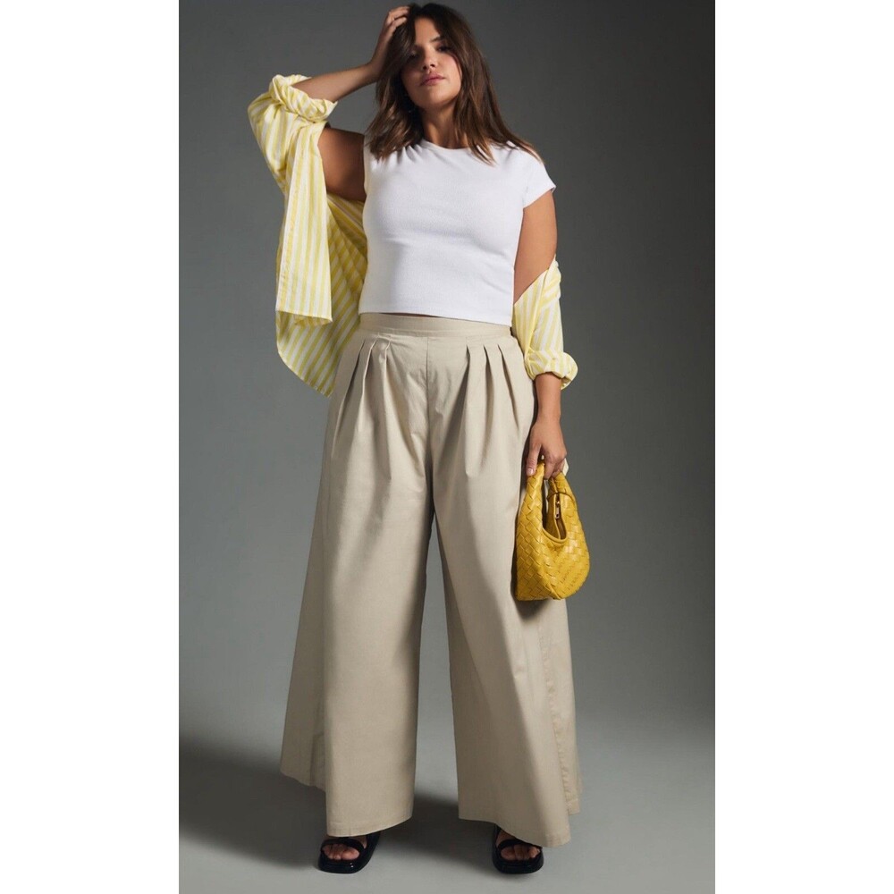 Anthropologie Corey Lynn Calter Pants Wide Leg Pleated Beige Preppy Sz XL New